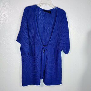 Ellos Plus Size Blue Crochet Tie-Front Cardigan – Size 1X